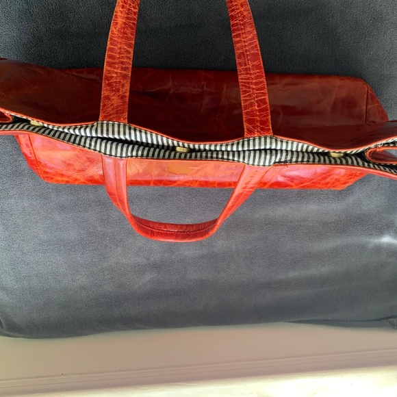 Large Genuine Leather Tote Bag – Burnt Orange – Striped Interior - Picture 5 of 11